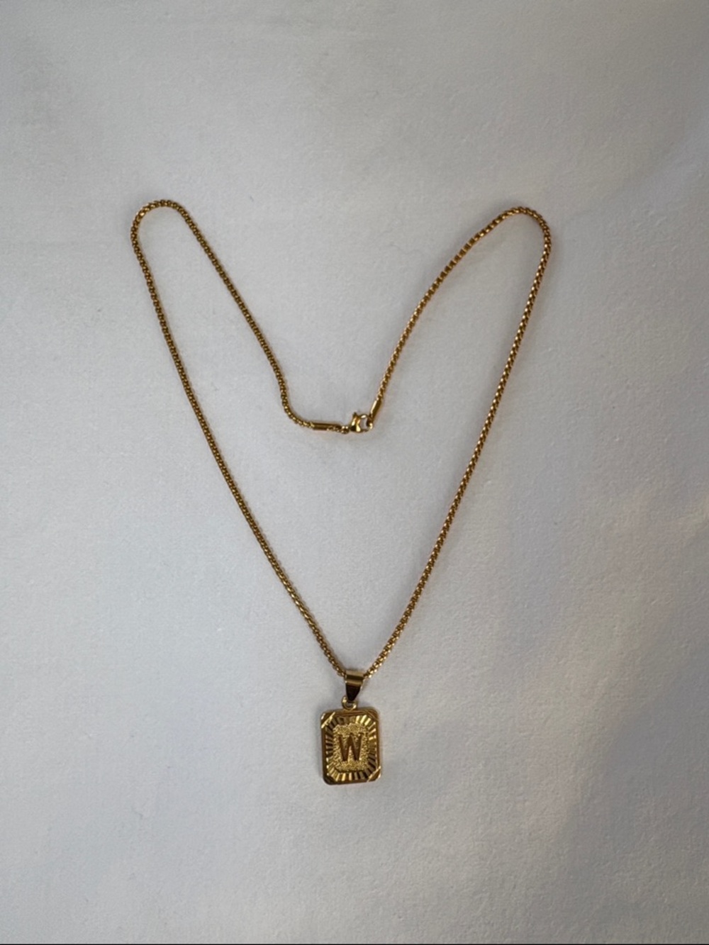Gold Initial W Pendant Rectangle Necklace Women's Jewelry - Picture 4 of 6